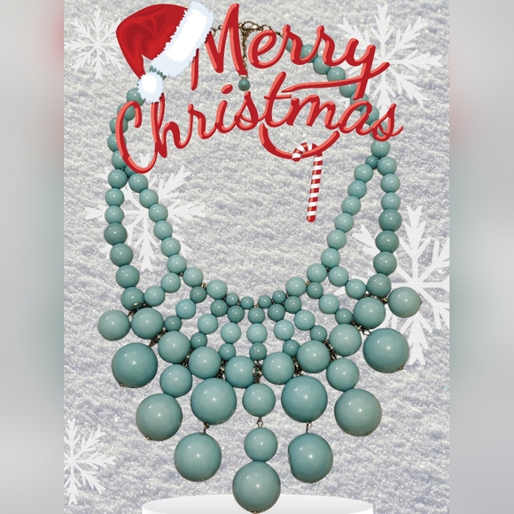 Jewelry - Vintage Turquoise Waterfall Statement Bubble Bib Silvertone Necklace